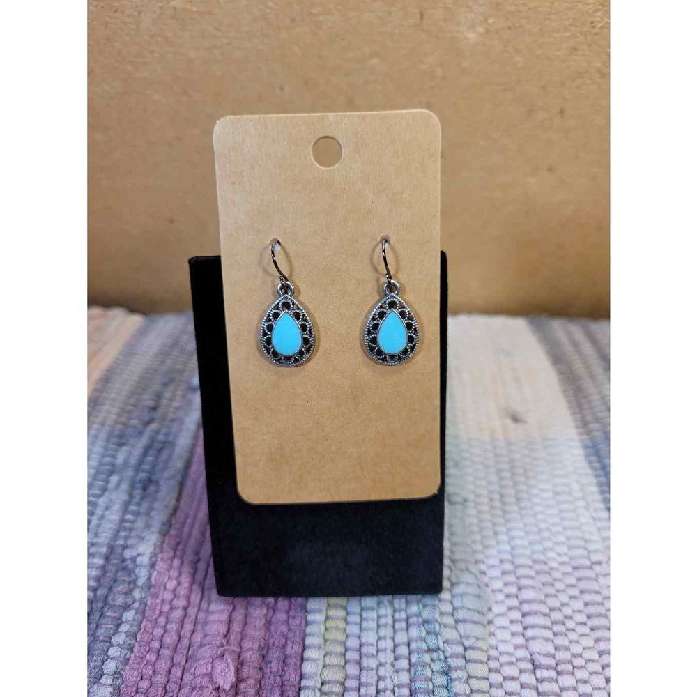 (3 for $15)~JoMa~ Silvertone Teardrop Earrings with Turquoise Color Accent- NWT